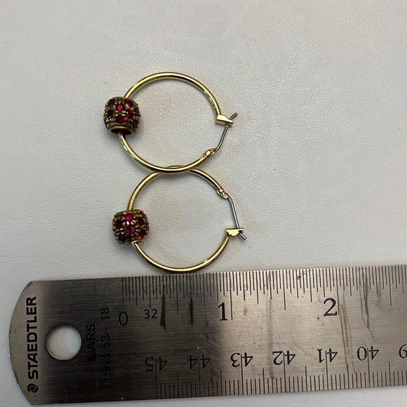 14K Gold Hoops with Ruby (lab-created) and Gold Dangling Charms - Picture 2 of 2
